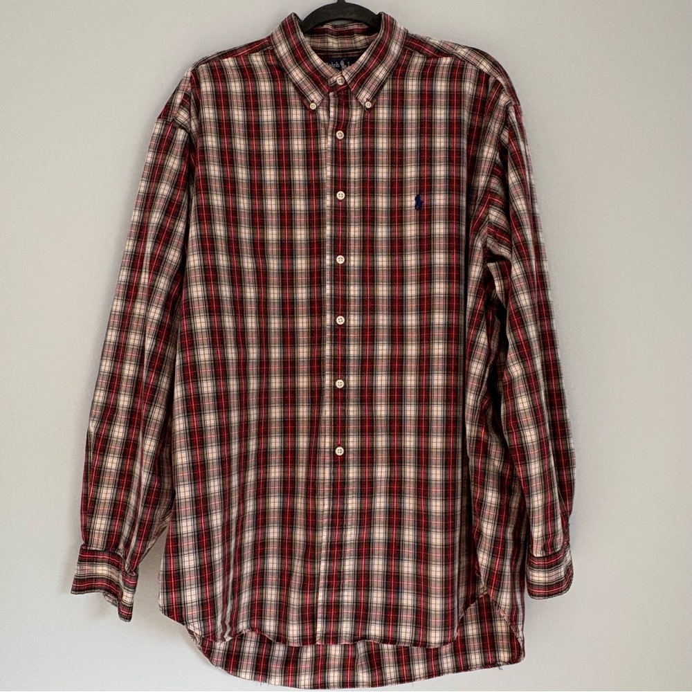 Vintage Ralph Lauren Blake Button Down Mens Plaid Shirt Size XL Long Sleeve